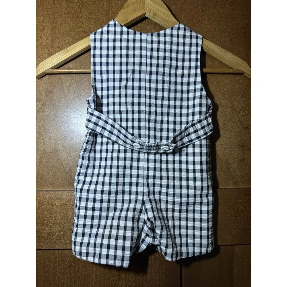 Kelly's Kids Jon Jon 12M Black White Gingham Grasshopper‎ Shortall Outfit
